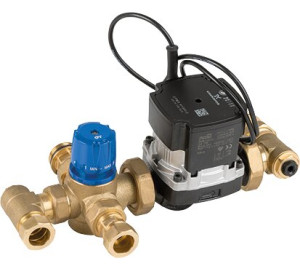 Distribution group with thermostatic regulation